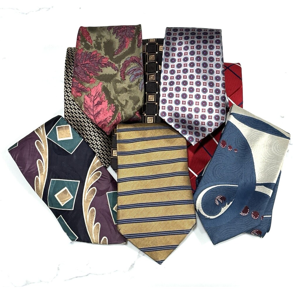 Vintage Multi-Color Men's Tie Lot - Red, Blue, Gold, Green, Purple